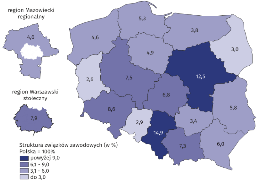 Organizacje pracodawców według województwa, w którym miały siedzibę w 2018 r.
