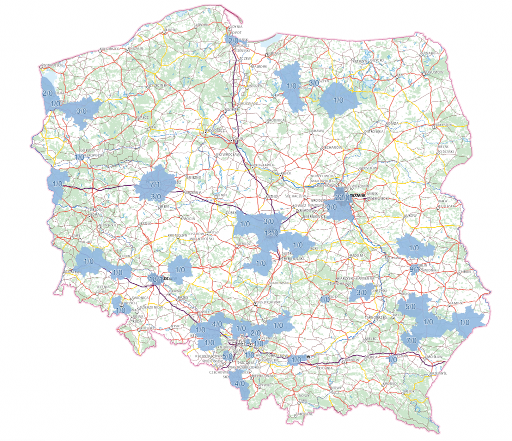 Mapa aktualnego stanu zakażeń koronawirusem w powiatach