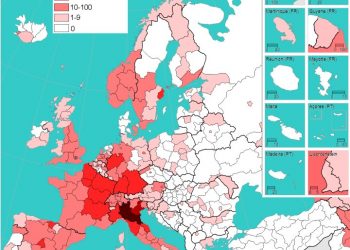 Zakażenia koronawirusem w Europie wg NUTS-2